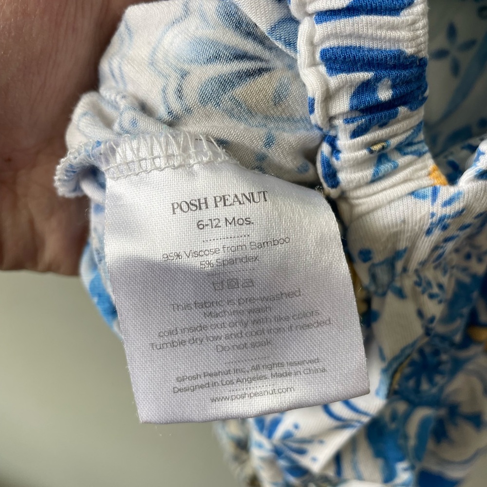 Posh Peanut Blue and Yellow Bamboo Bubble Romper with Ruffle Strap Details - Picture 4 of 4